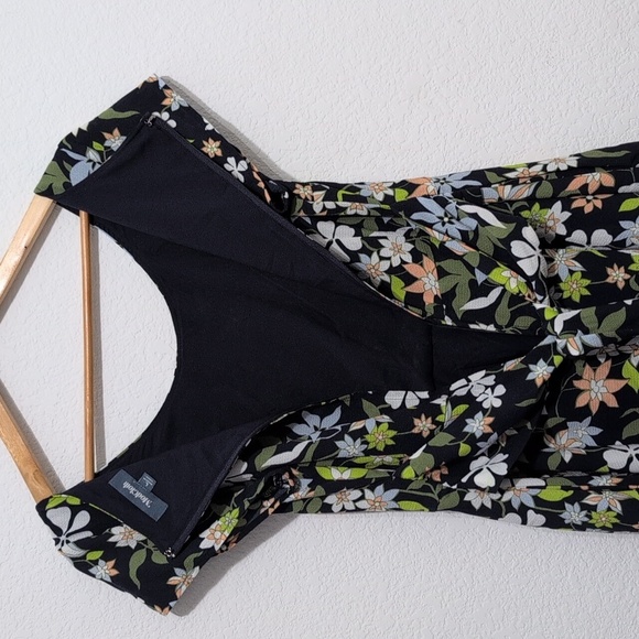 ModCloth Befits Your Brilliance Cap Sleeve Floral Dress Waist Tie Navy Blue - Picture 9 of 14